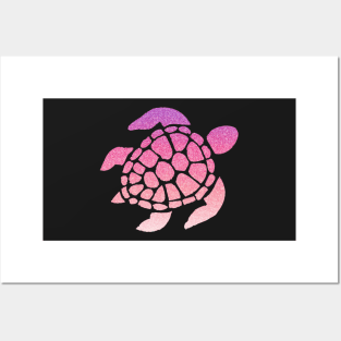 Pastel Pink Ombre Faux Glitter Turtle Posters and Art